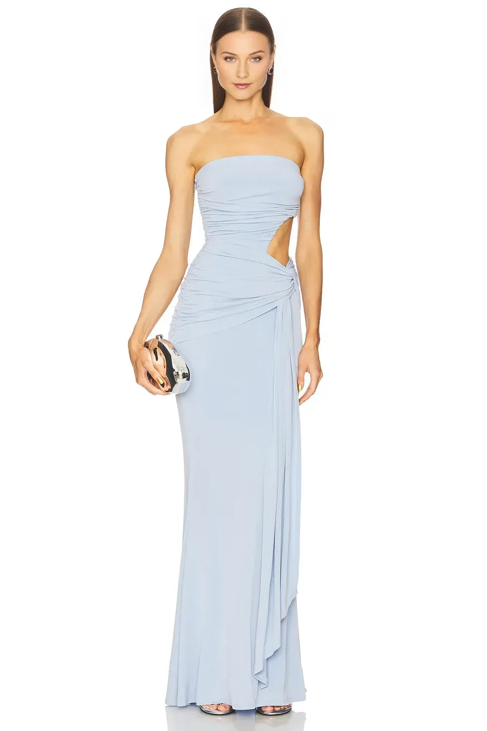Chic Sheath Strapless Sleeveless Cutout Detail Floor Length Prom Dress