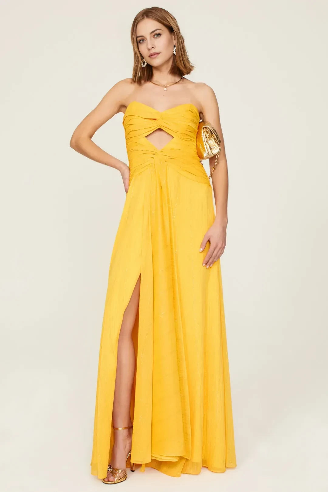 Chic Sheath Strapless Ruched Cutout Floor Length Plus Size Prom Dress