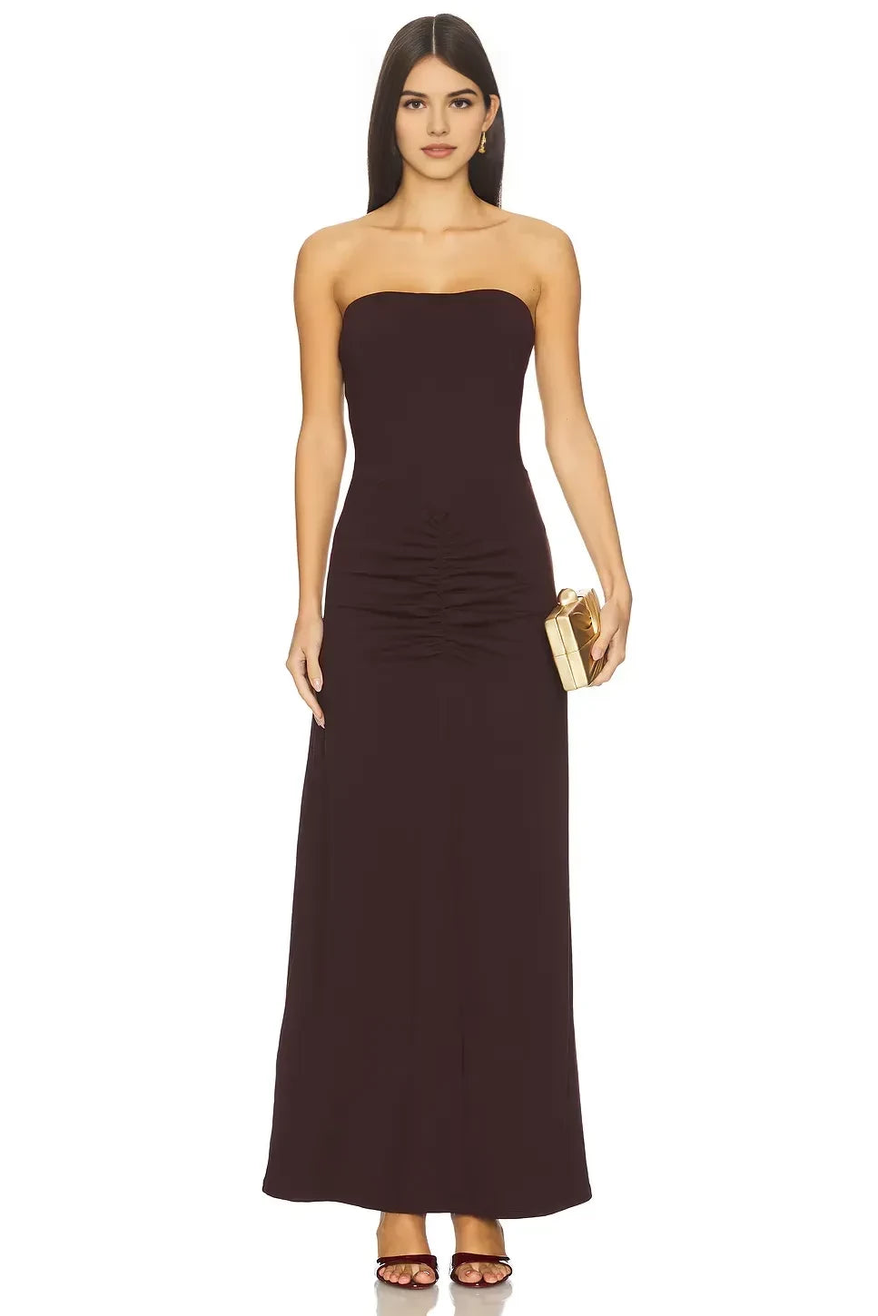 Chic Sheath Sleeveless Strapless Ruched Front Floor Length Prom Dress