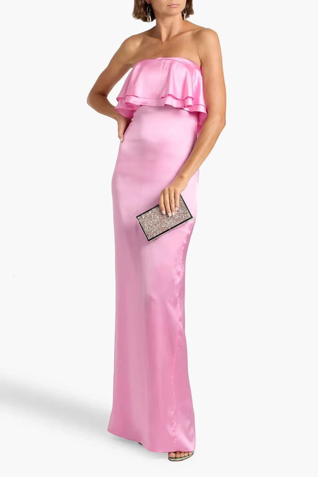 Chic Sheath Strapless Ruffle Trim Open Back High Slit Floor Length Plus Size Evening Dress