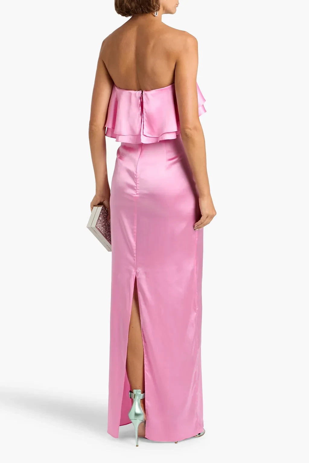 Chic Sheath Strapless Ruffle Trim Open Back High Slit Floor Length Plus Size Evening Dress