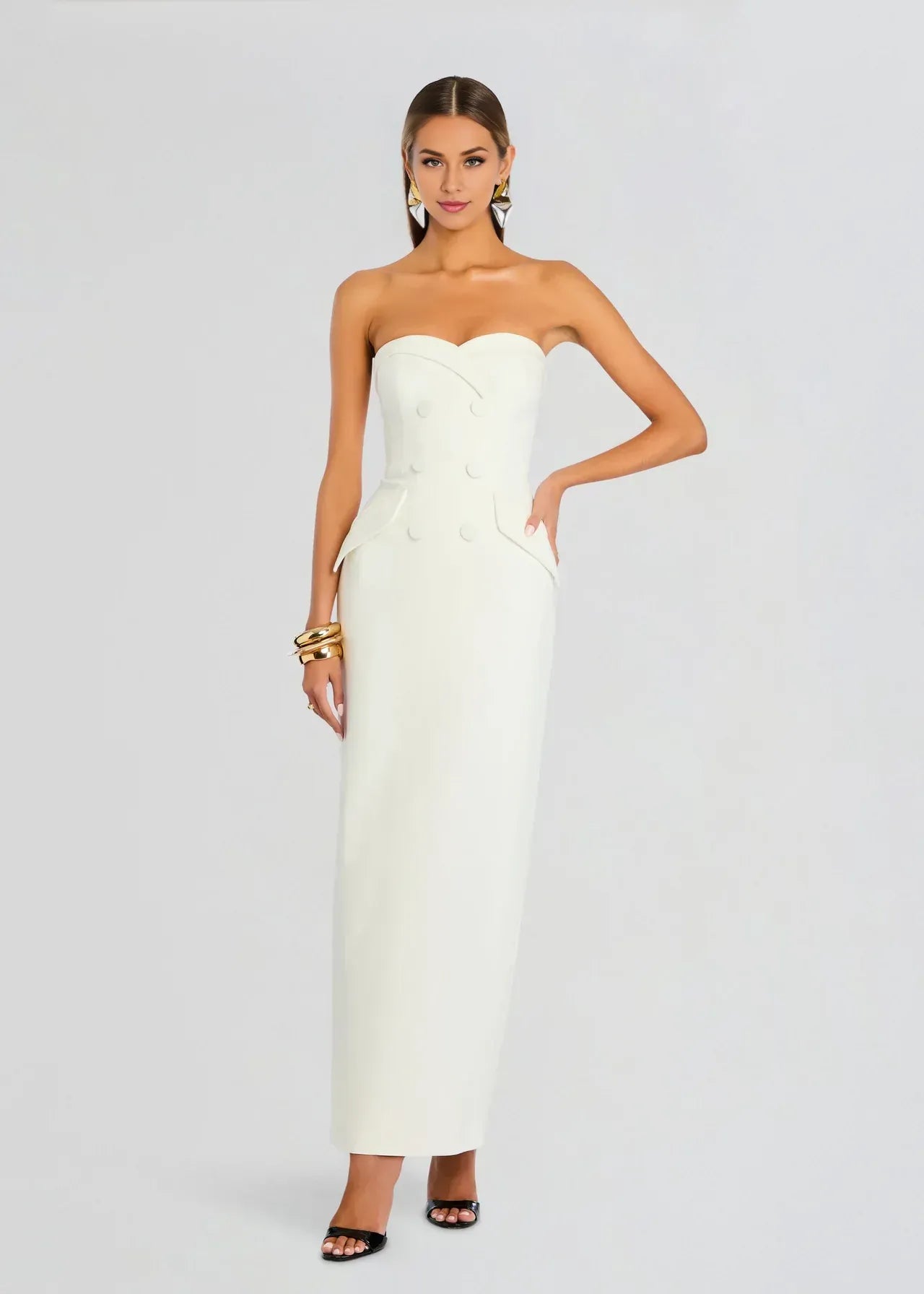 Chic Sheath Strapless Sleeveless Back Zip Floor Length Plus Size Prom Dress