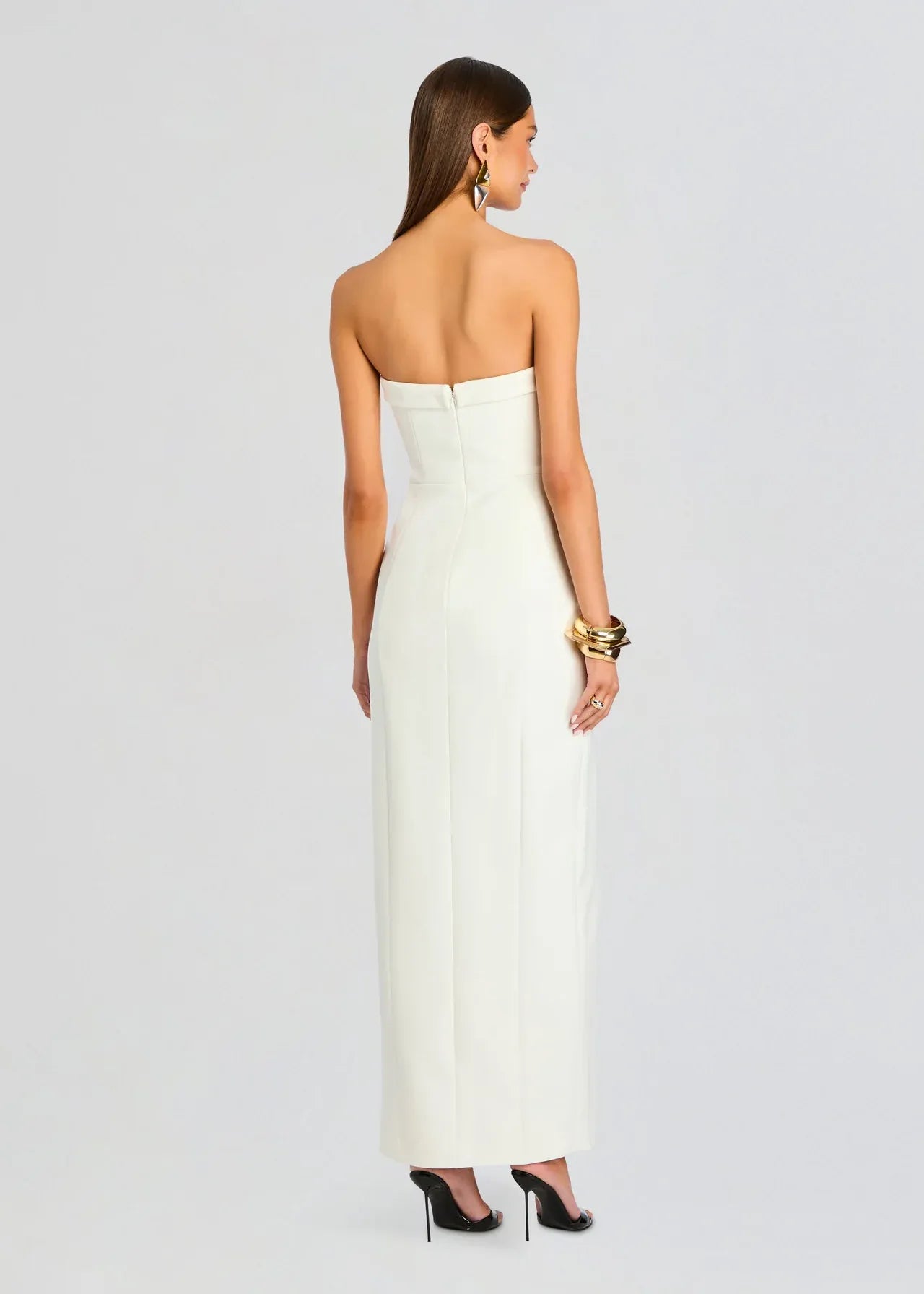 Chic Sheath Strapless Sleeveless Back Zip Floor Length Plus Size Prom Dress