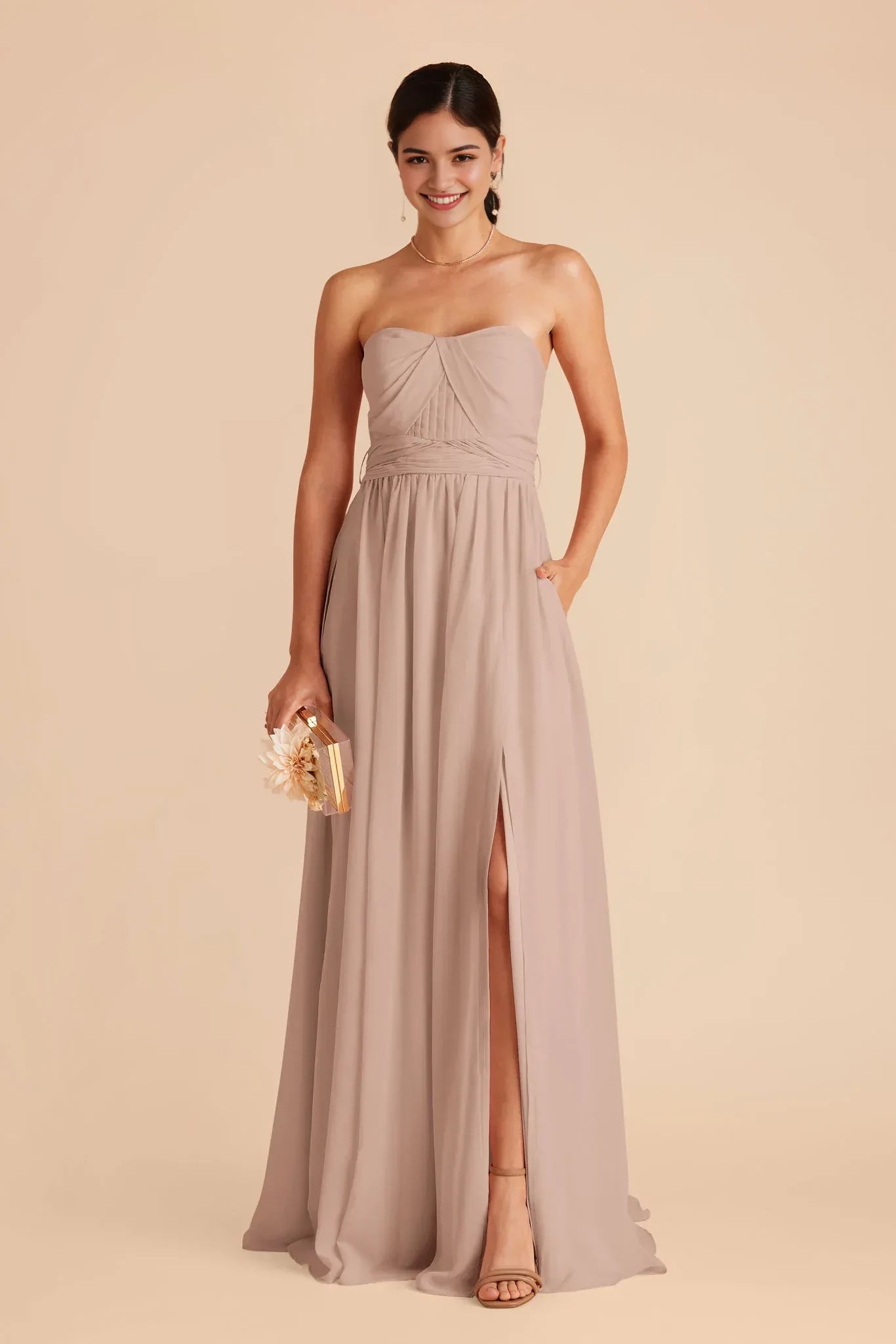 Chic Sheath Strapless Sleeveless Bow Back Floor Length Bridesmaid Dress