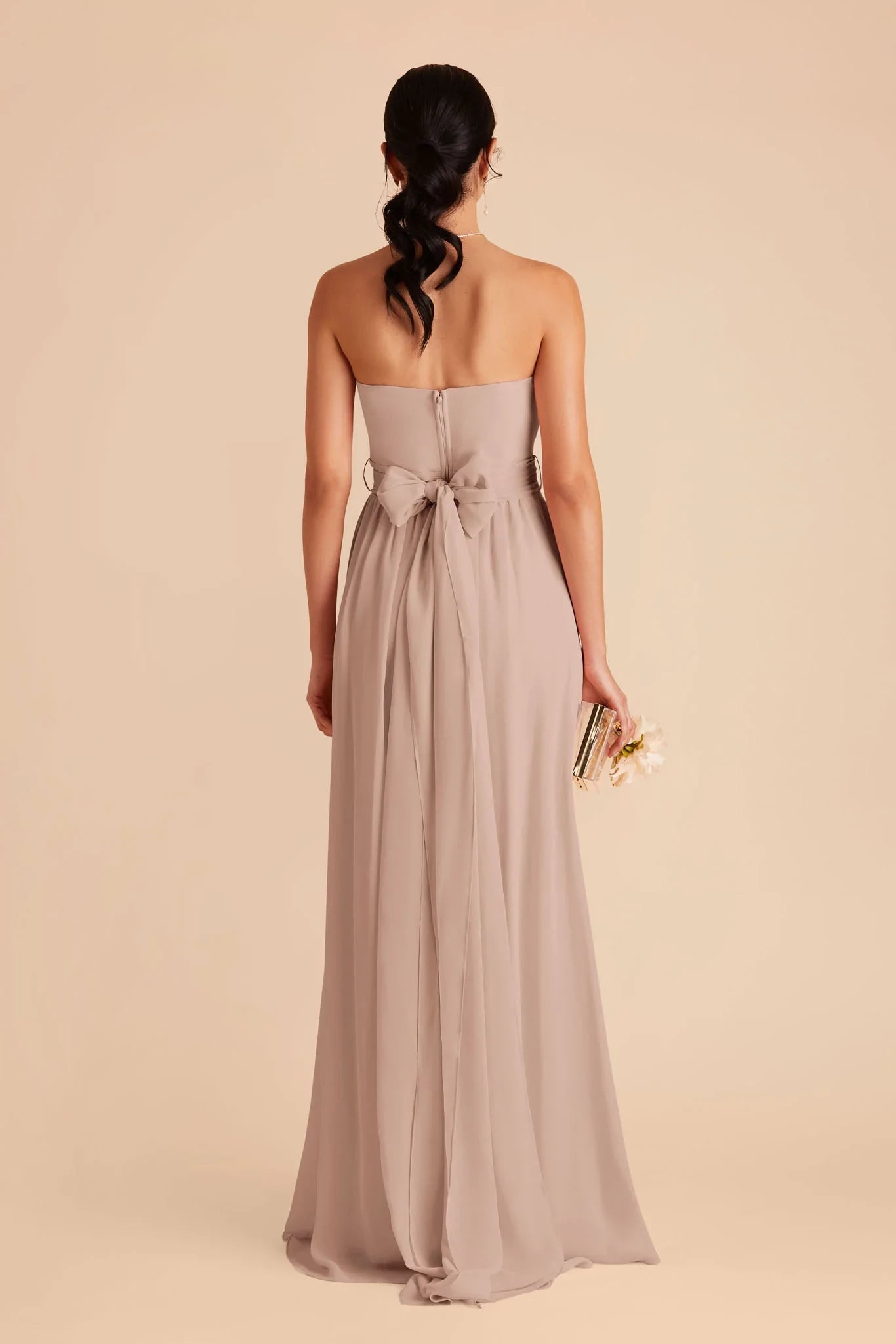 Chic Sheath Strapless Sleeveless Bow Back Floor Length Bridesmaid Dress