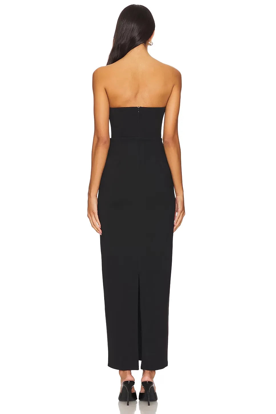 Chic Sheath Strapless Sleeveless Bow Detail Slit Back Midi Length Evening Dress