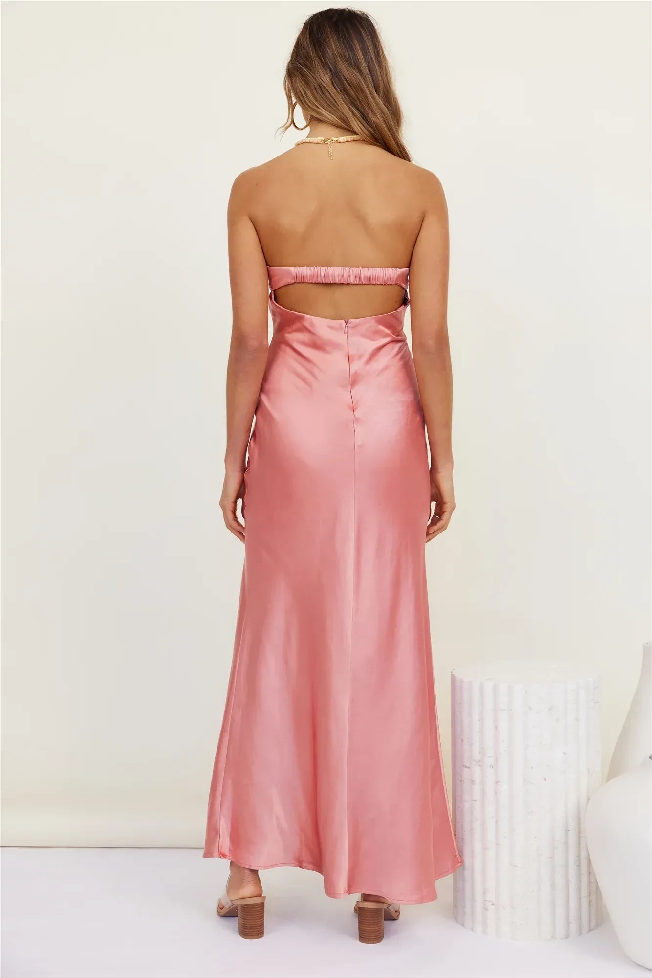 Chic Sheath Strapless Sleeveless Cut Out Back Floor Length Prom Dress