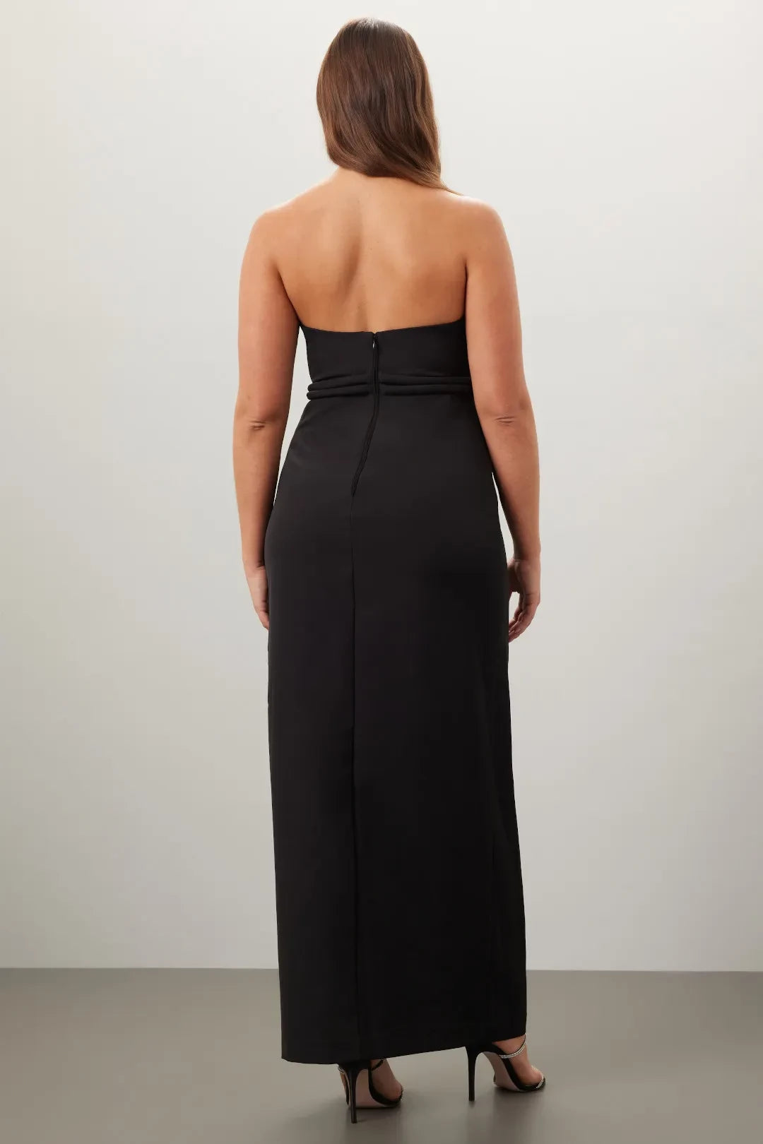 Chic Sheath Strapless Sleeveless Knot Waist High Slit Floor Length Plus Size Prom Dress