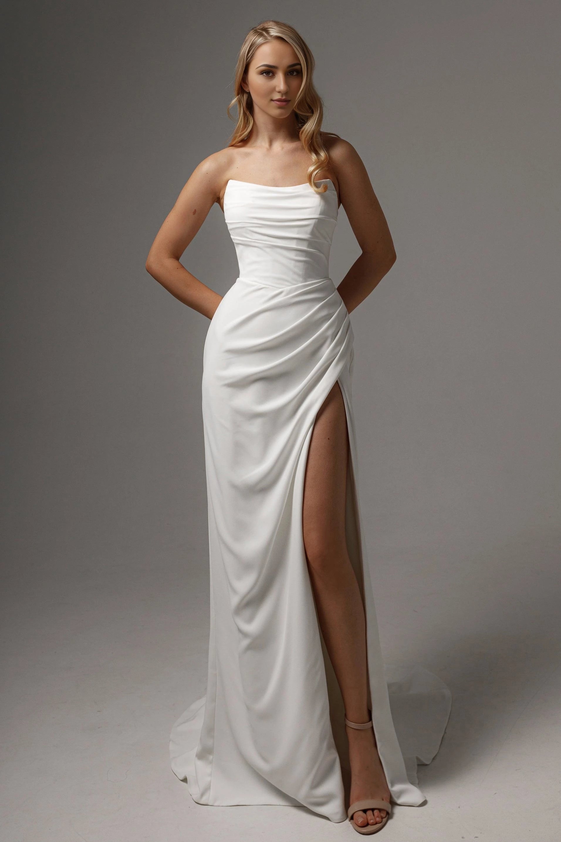 Chic Sheath Strapless Sleeveless Lace Up Back Floor Length Wedding Dress