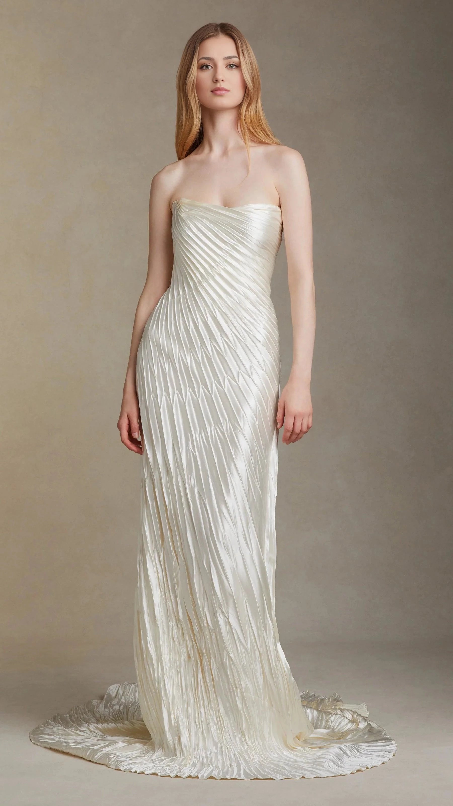 Chic Sheath Strapless Sleeveless Open Back Floor Length Wedding Dress