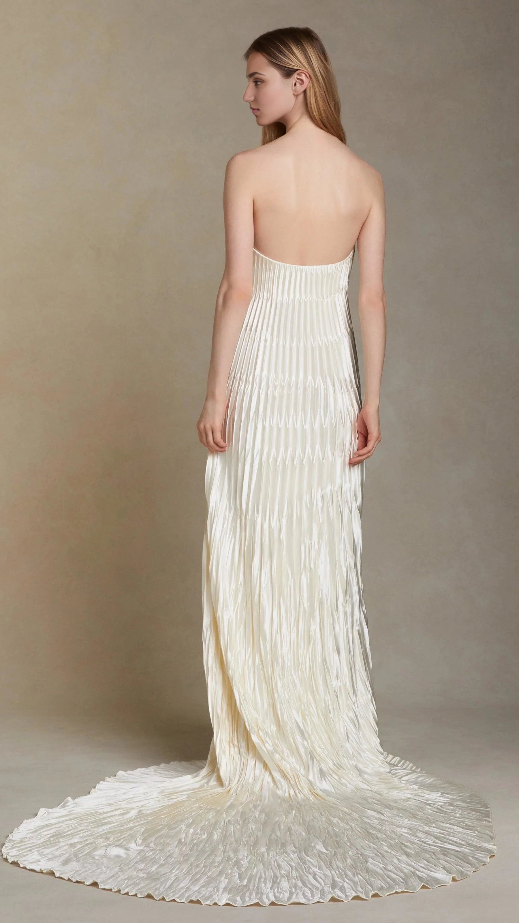 Chic Sheath Strapless Sleeveless Open Back Floor Length Wedding Dress