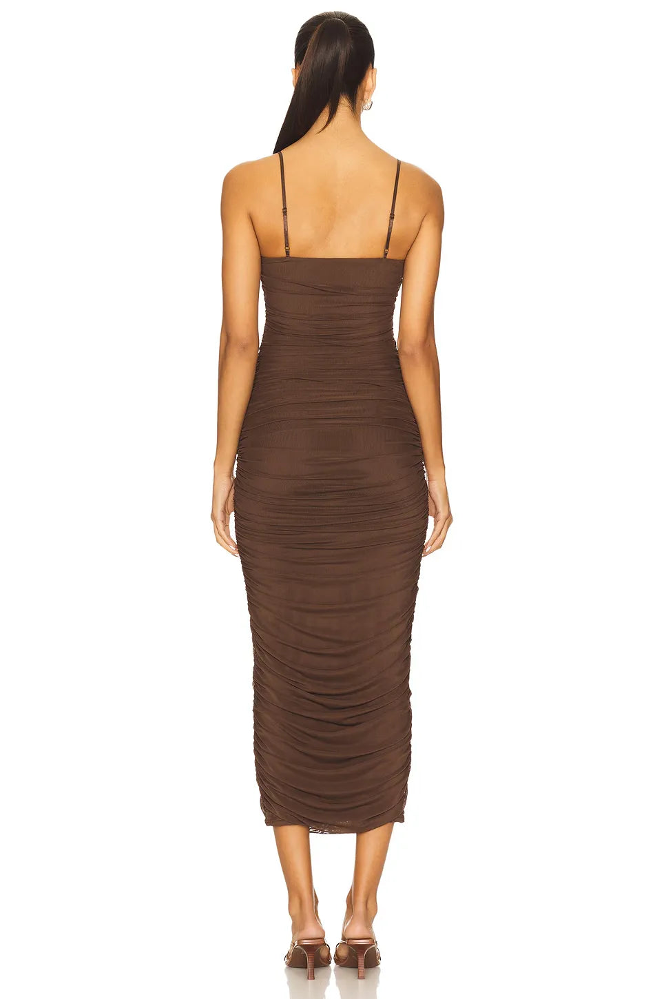 Chic Sheath Strapless Sleeveless Ruched Back Midi Length Evening Dress