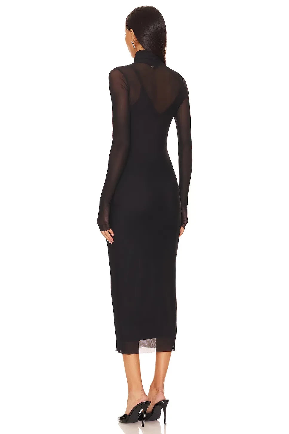 Chic Sheath Turtleneck Long Sleeve Zipper Back Midi Length Evening Dress