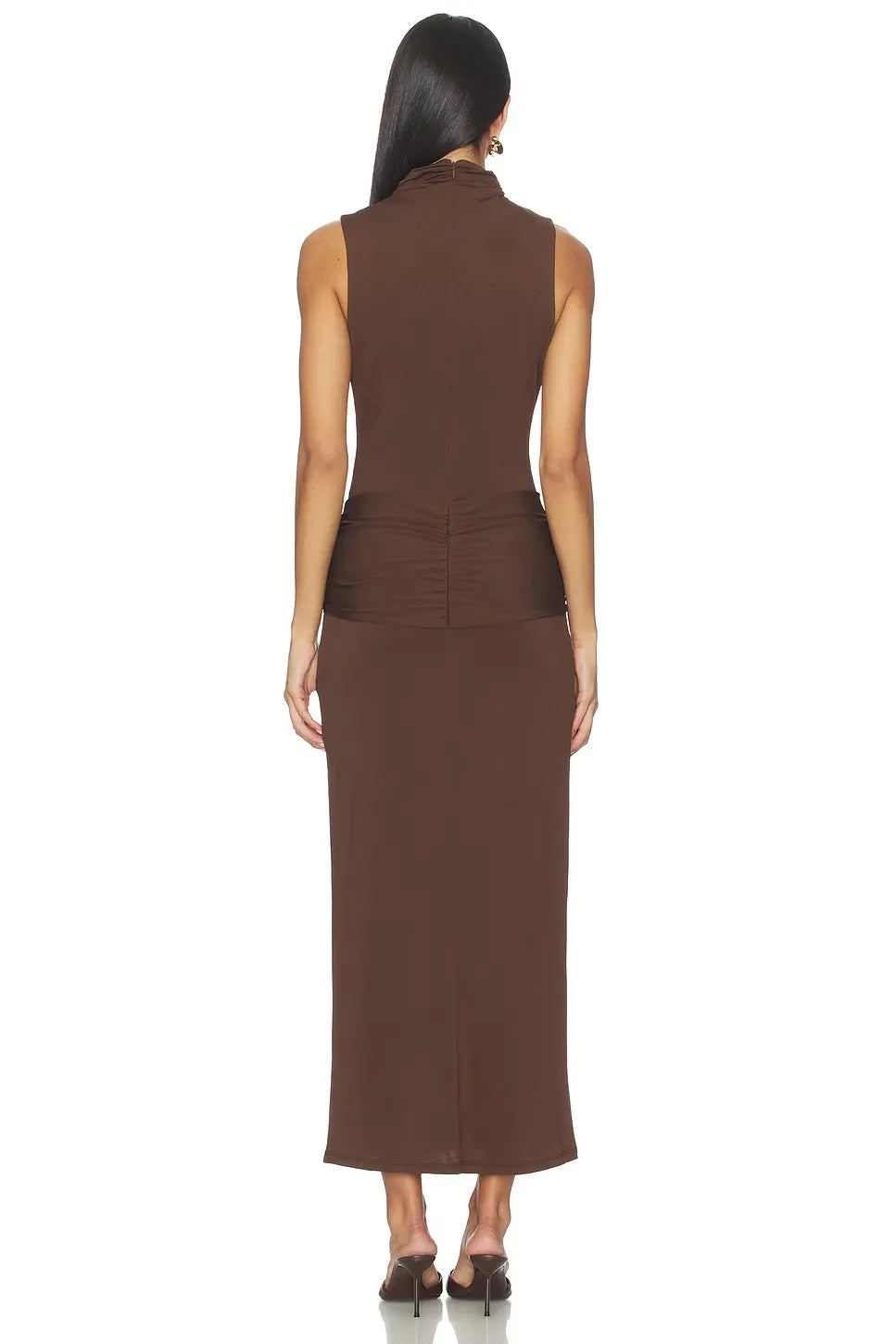 Chic Sheath Turtleneck Sleeveless Tie Waist Midi Length Evening Dress