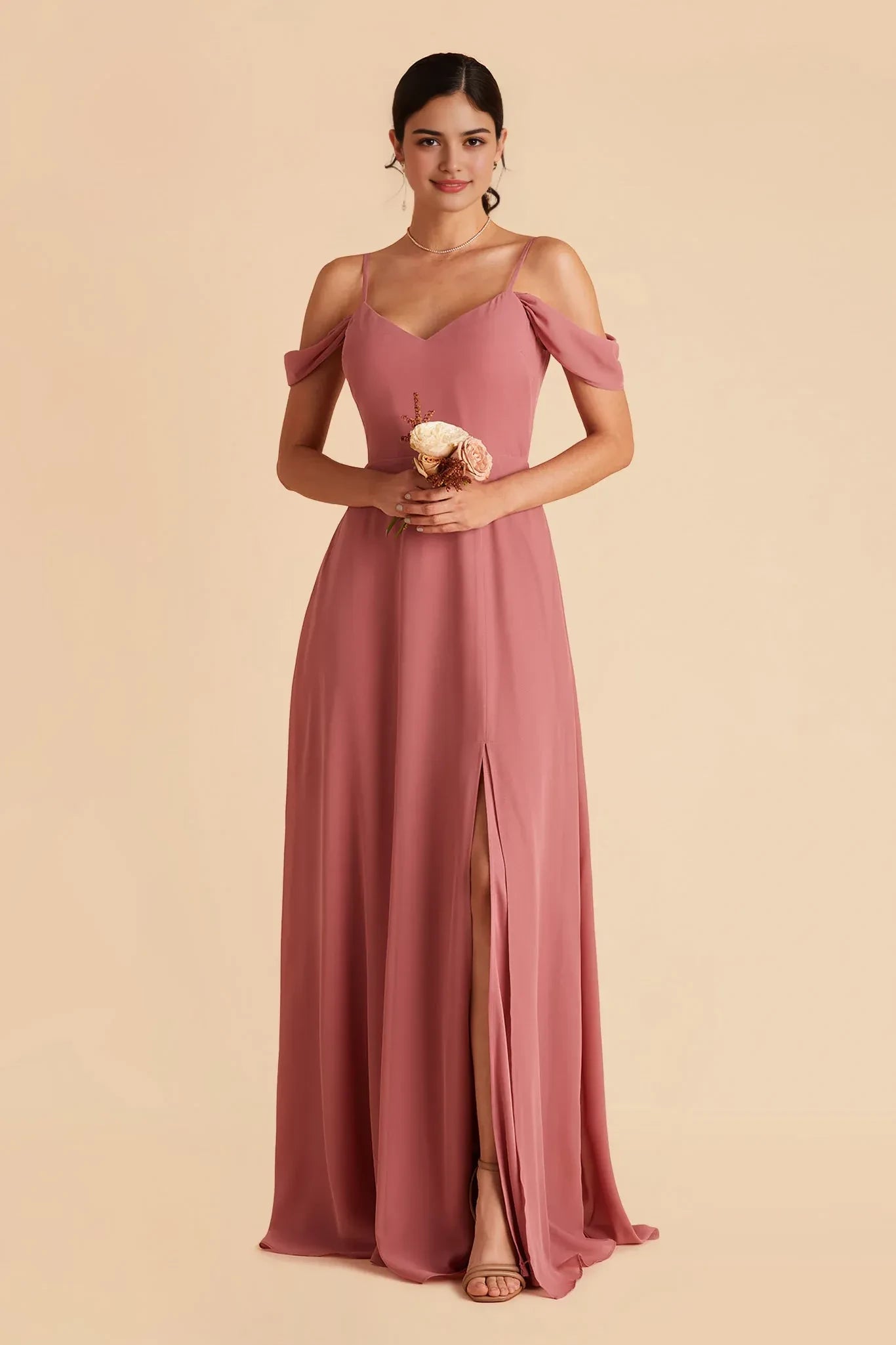 Chic Sheath V Neck Cold Shoulder Open Back Floor Length Bridesmaid Dress