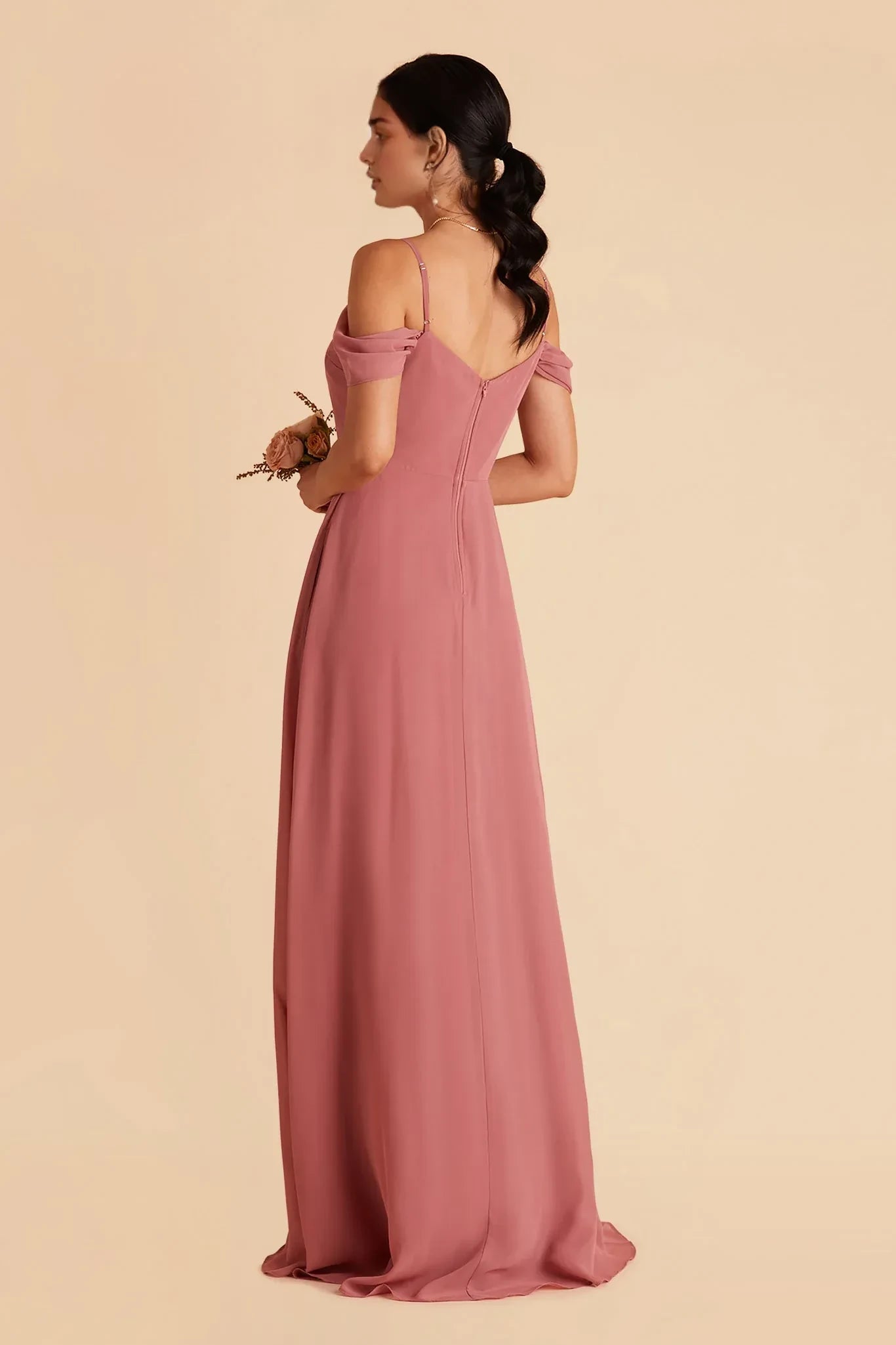 Chic Sheath V Neck Cold Shoulder Open Back Floor Length Bridesmaid Dress