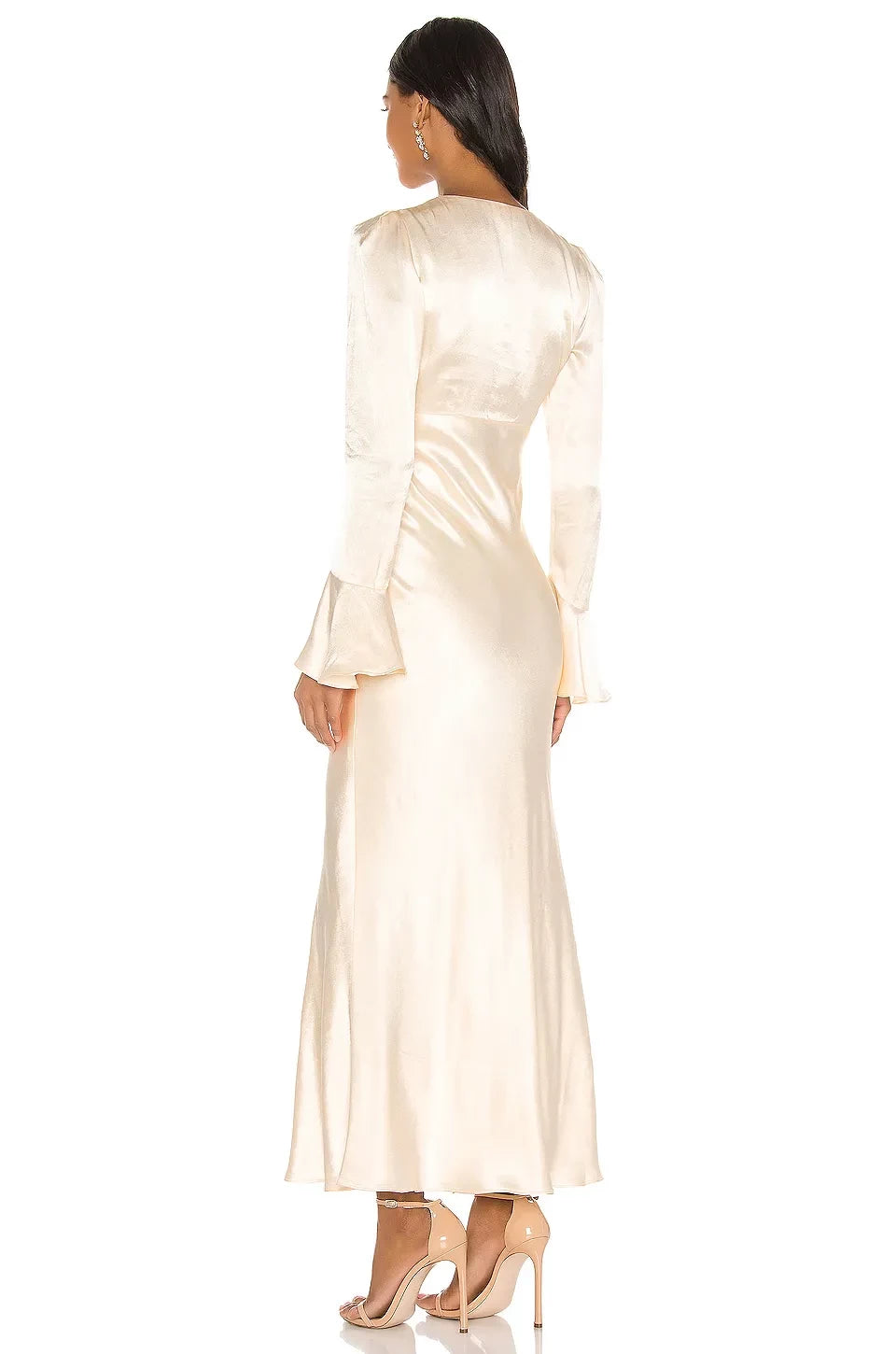 Chic Sheath V Neck Flared Sleeve High Slit Floor Length Evening Dress