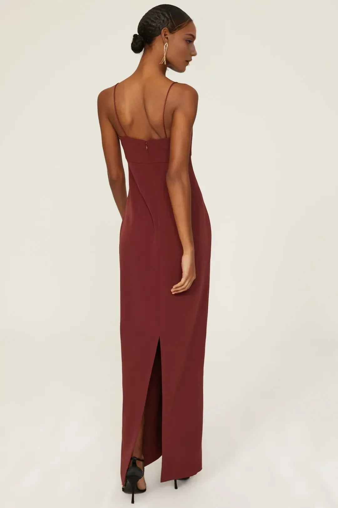 Chic Sheath V Neck Sleeveless Open Back High Slit Floor Length Plus Size Prom Dress