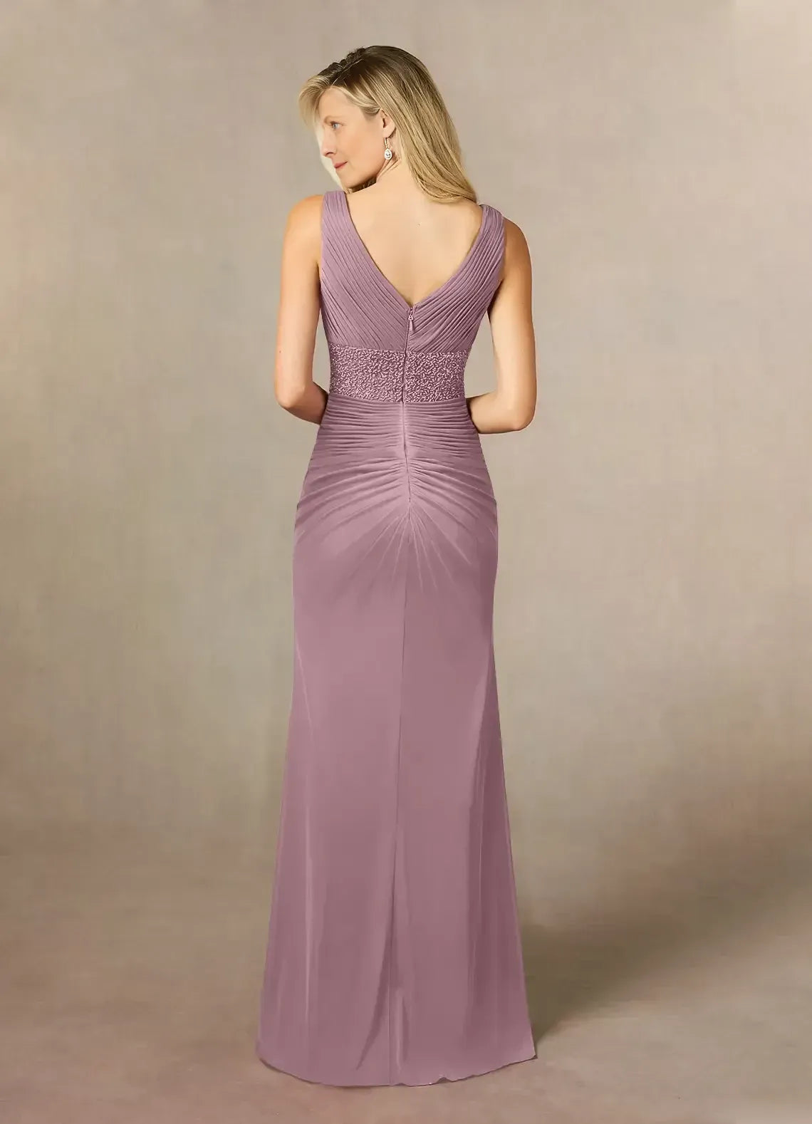 Chic Sheath V Neck Sleeveless Zipper Back Floor Length Mother of the Bride Dress