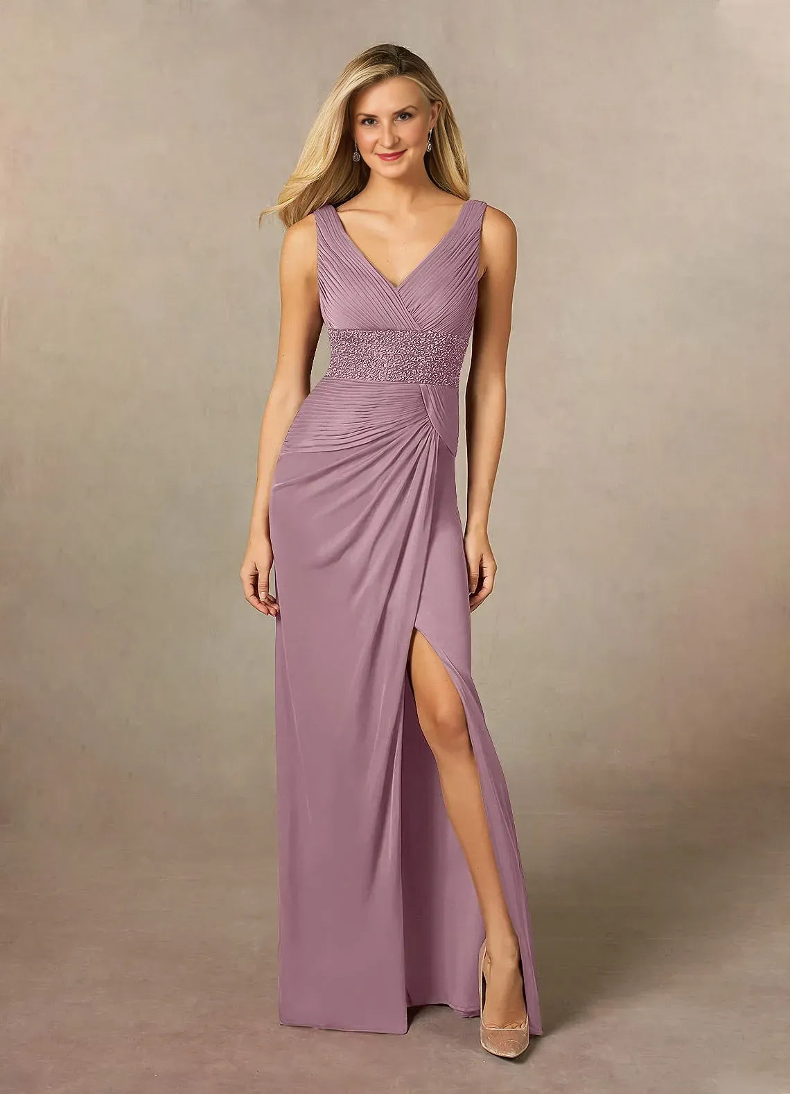 Chic Sheath V Neck Sleeveless Zipper Back Floor Length Mother of the Bride Dress