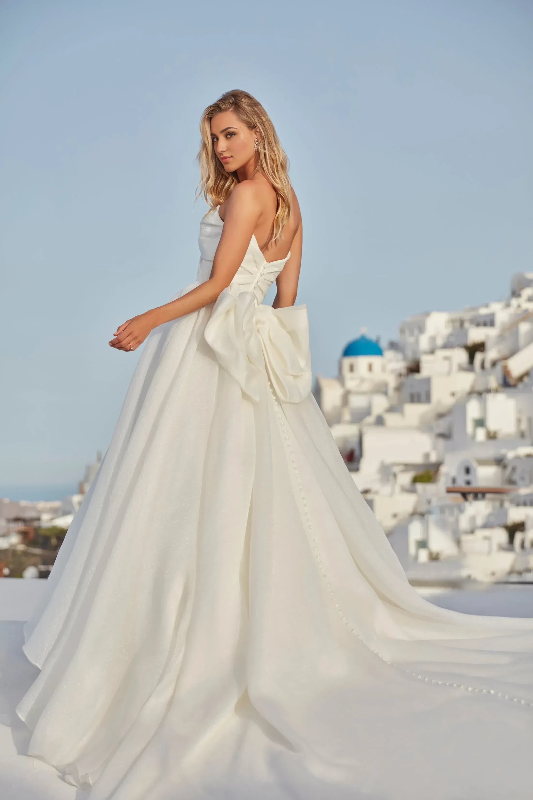 Chic Strapless Ball Gown Sleeveless Bow Back Floor Length Wedding Dress