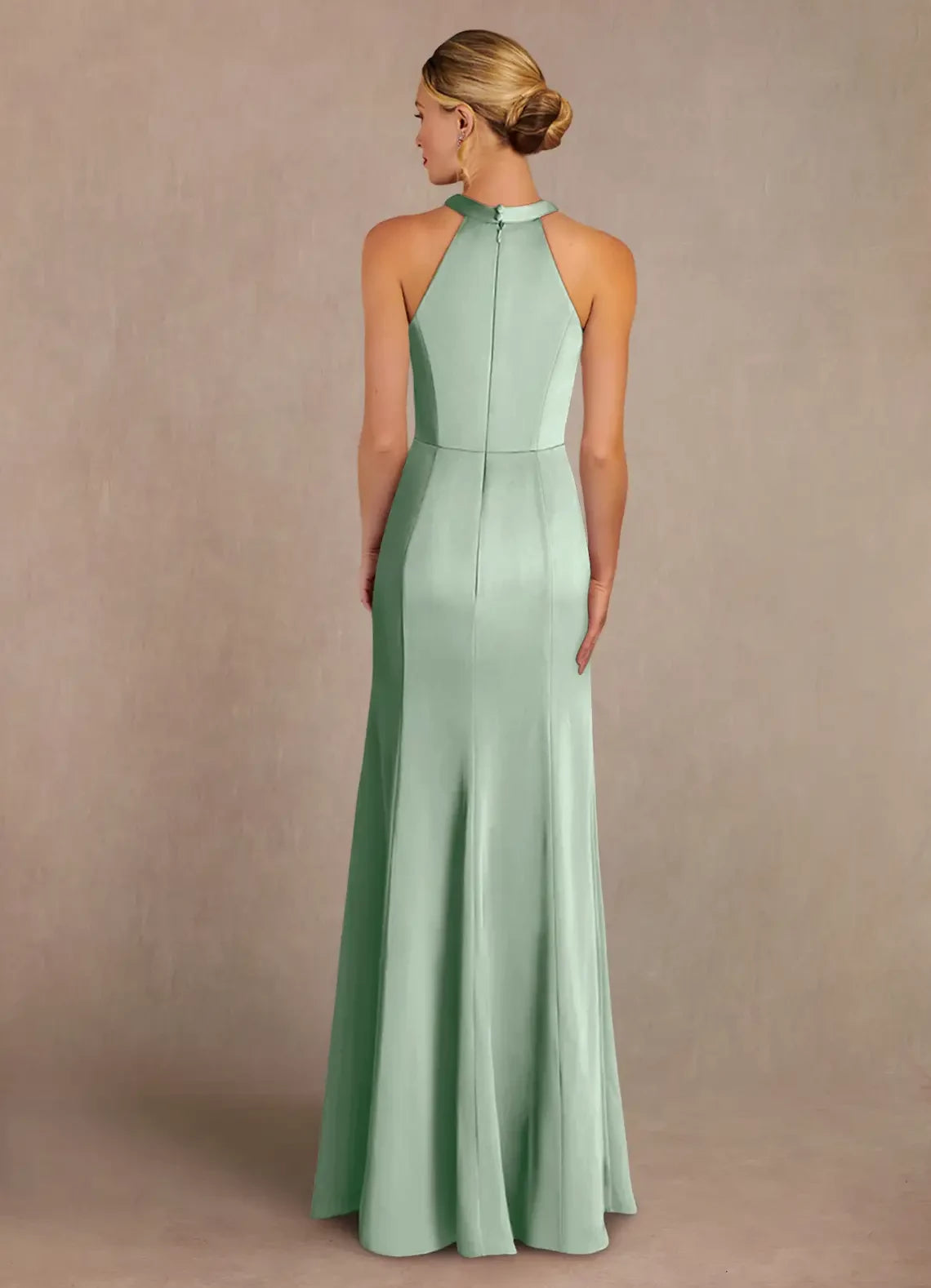 Chic Trumpet Halter Neck Sleeveless Zip Back Floor Length Mother of the Bride Dress