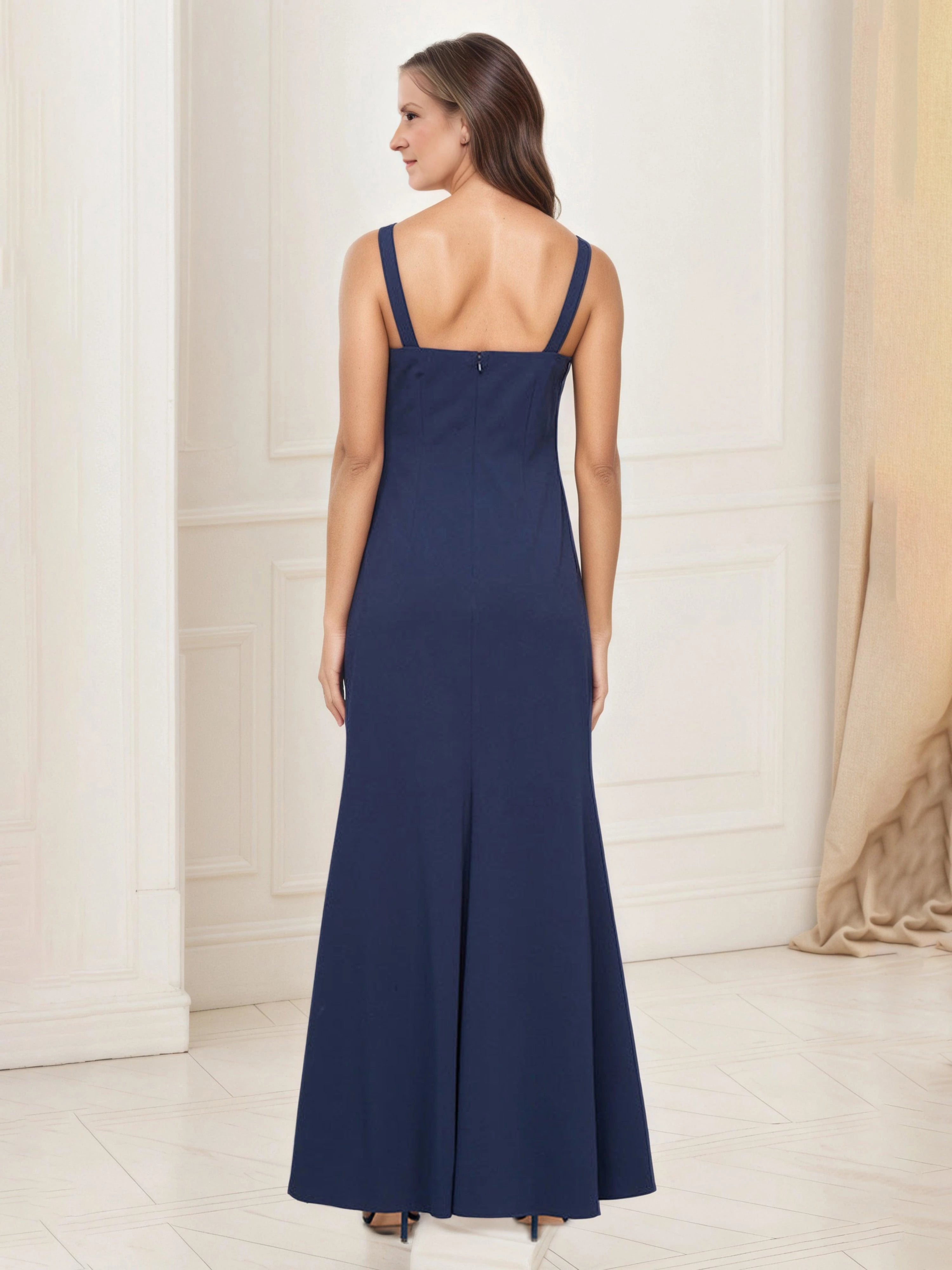 Chic Trumpet Square Neck Sleeveless Zip Back Floor Length Mother of the Bride Dress