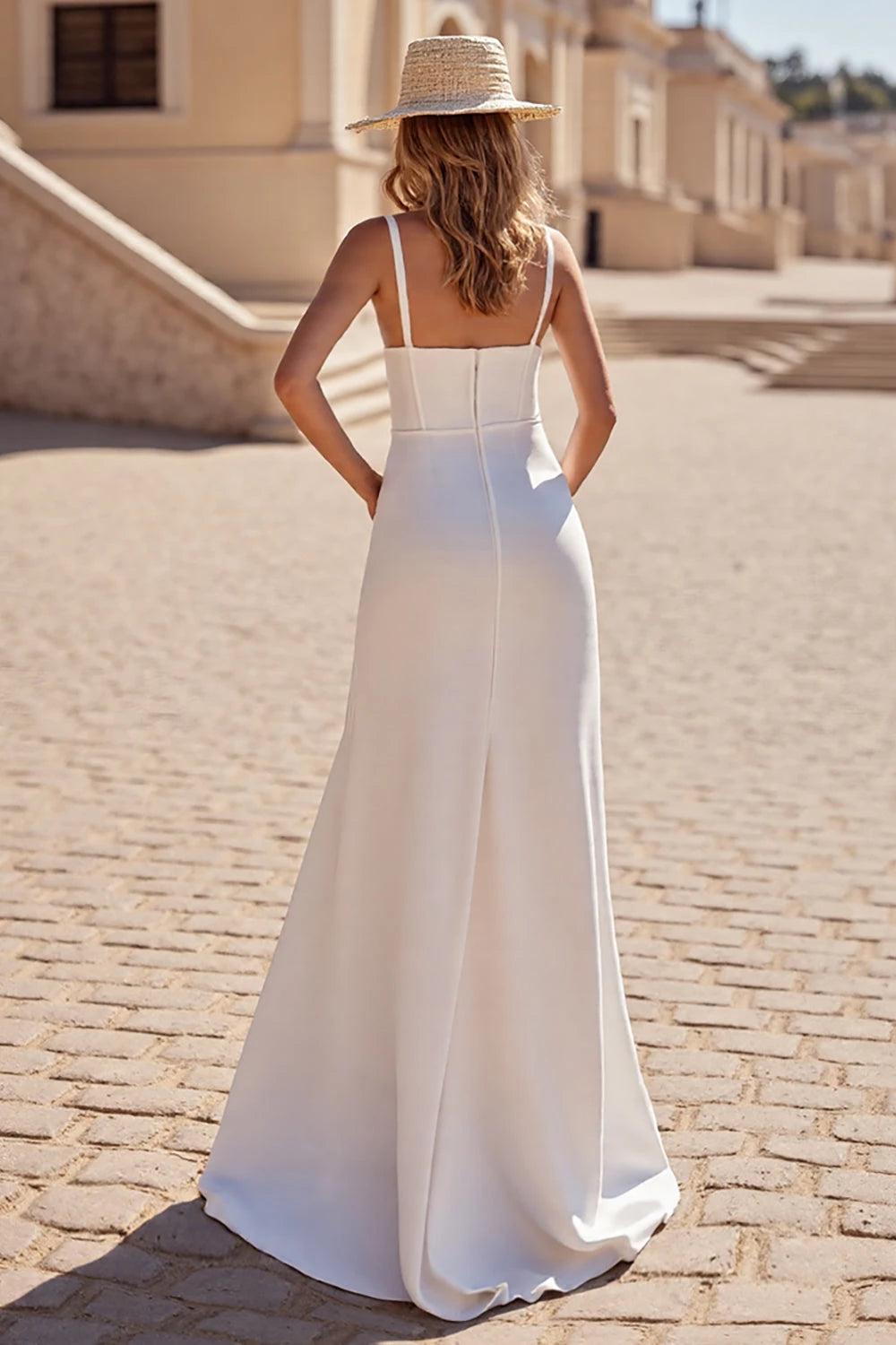 Chic Trumpet Square Neck Spaghetti Strap Zip Back Floor Length Wedding Dress