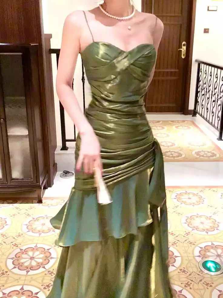 Chic Green Straps Strapless Sweetheart Long Formal Dress Green Prom Dress Evening Dress