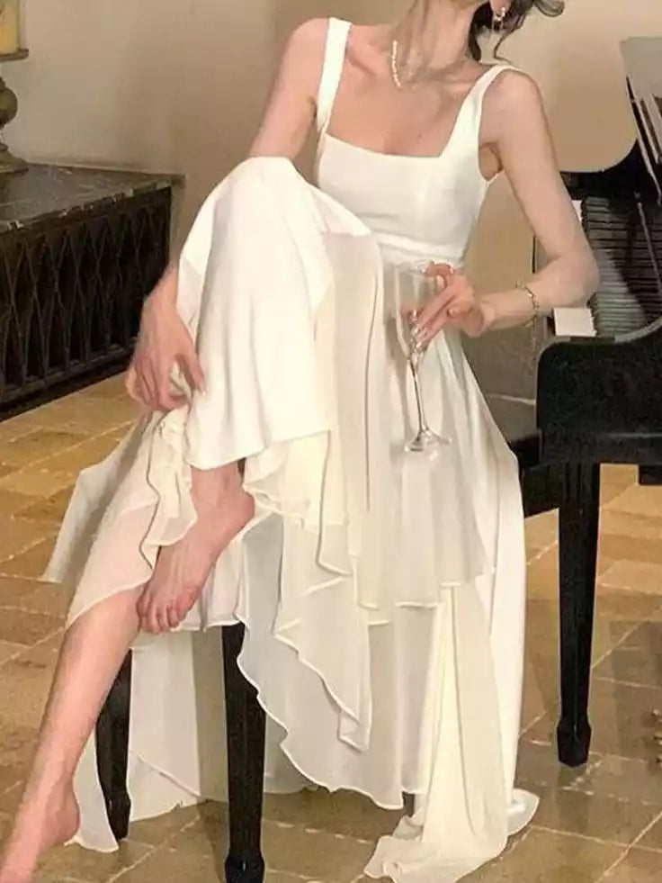 Chiffon A Line Square Neck Prom Dress Elegant Evening Gown