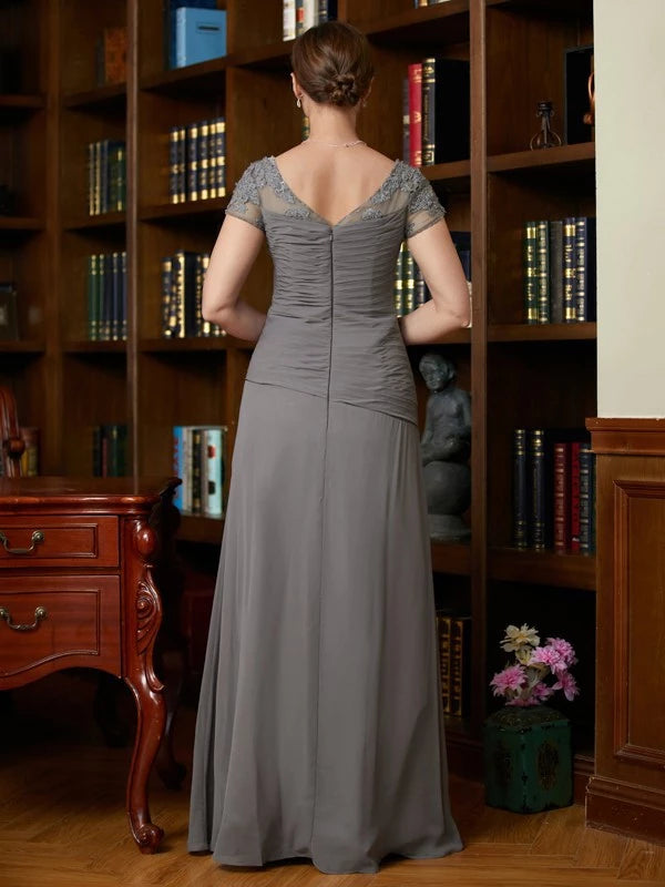Chiffon Applique Sweetheart Princess Short Sleeves Floor-Length Mother of the Bride Dresses