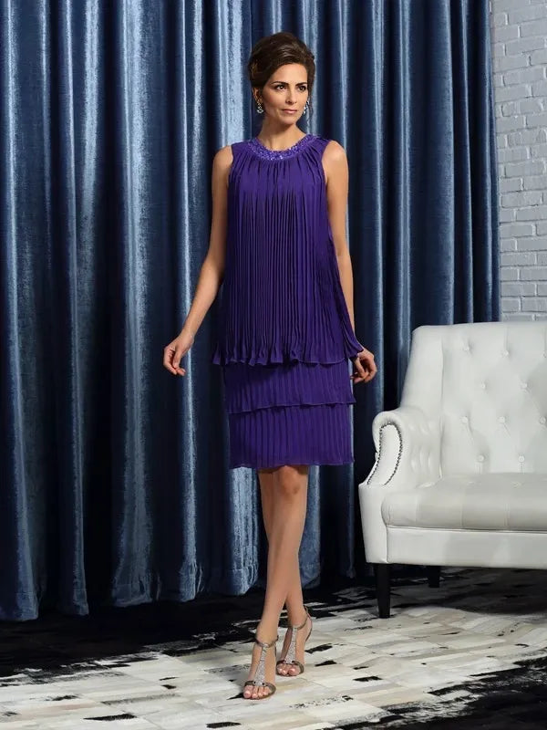 Chiffon Jewel Sleeveless A-Line Knee-Length With Pleats Mother of the Bride Dresses