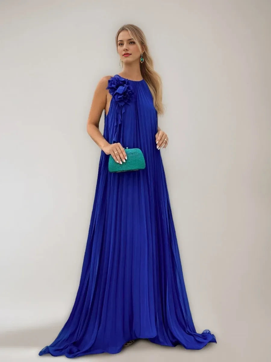 Chiffon Princess Spaghetti Straps Sleeveless Pleated Asymmetrical with Ruffles 3D Flowers Prom Dresses