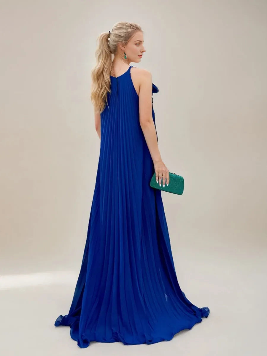 Chiffon Princess Spaghetti Straps Sleeveless Pleated Asymmetrical with Ruffles 3D Flowers Prom Dresses