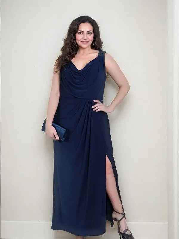 Chiffon Ruched V-neck Sleeveless A-Line Floor-Length Plus Size Mother of the Bride Dresses