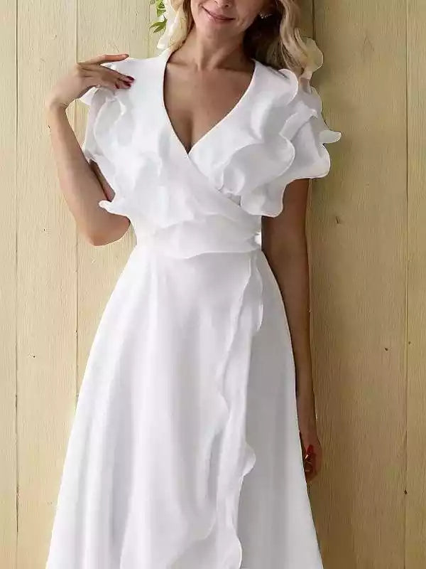 Chiffon Ruffles A-Line V-neck Sleeveless Asymmetrical Mother of the Bride Dresses