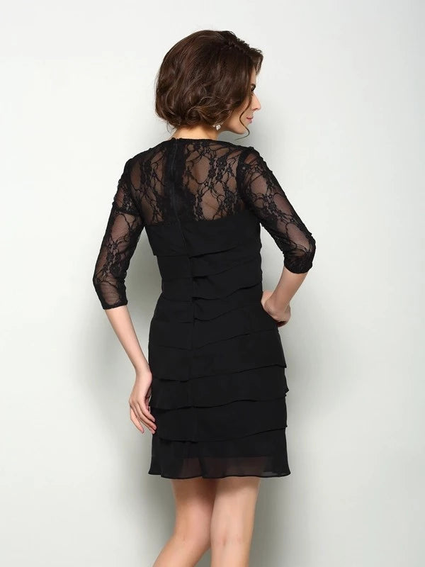 Chiffon Scoop A-Line short Sleeves Short With Layers Mother of the Bride Dresses