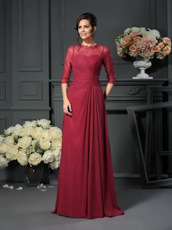 Chiffon Scoop A-Line short Sleeves Sweep Train With Applique Mother of the Bride Dresses