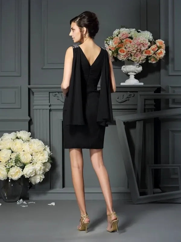 Chiffon Scoop Sheath Sleeveless Short With Beading Mother of the Bride Dresses
