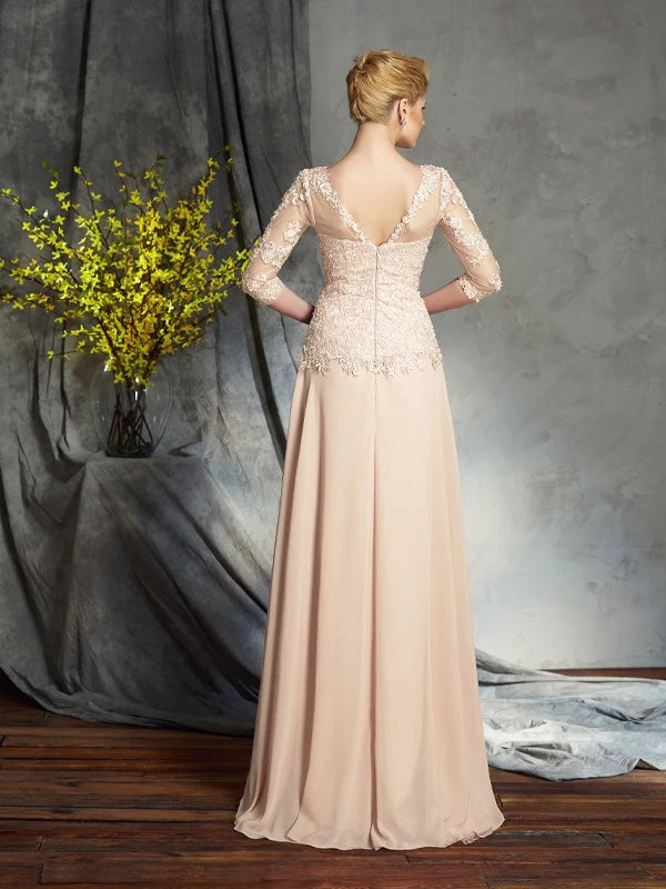 Chiffon Scoop Short Sleeves Floor-Length With Applique Mother of the Bride Dresses