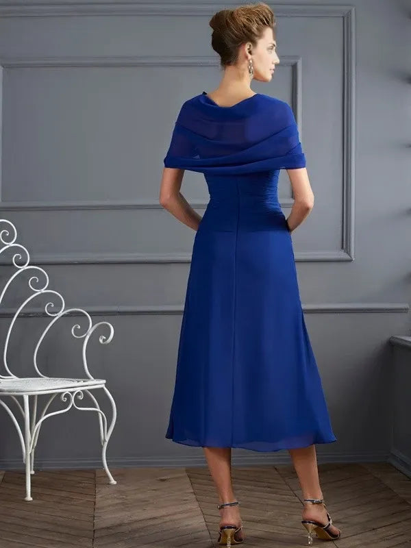 Chiffon Scoop Short Sleeves Sheath Short With Beading Mother of the Bride Dresses