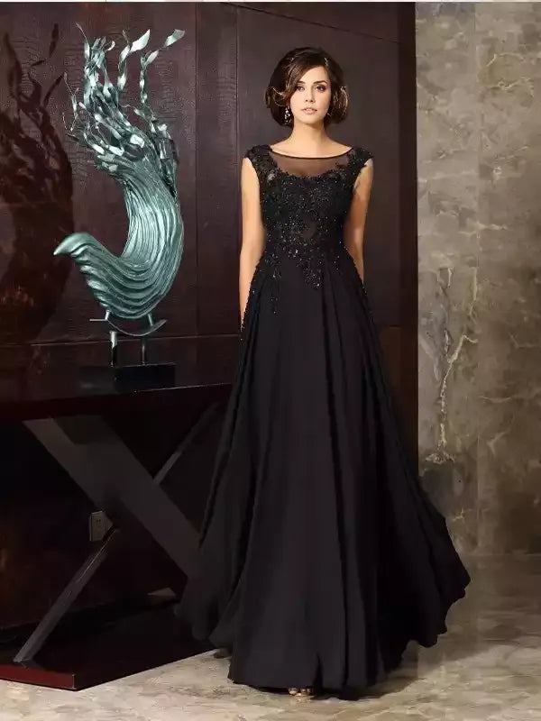Chiffon Scoop Sleeveless Floor-Length A-Line With Applique Mother of the Bride Dresses