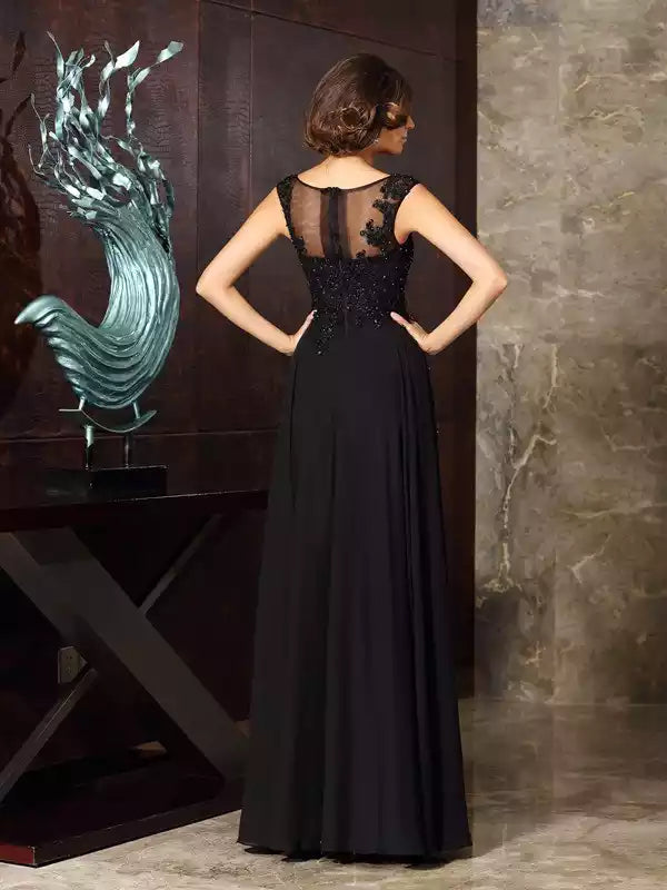 Chiffon Scoop Sleeveless Floor-Length A-Line With Applique Mother of the Bride Dresses