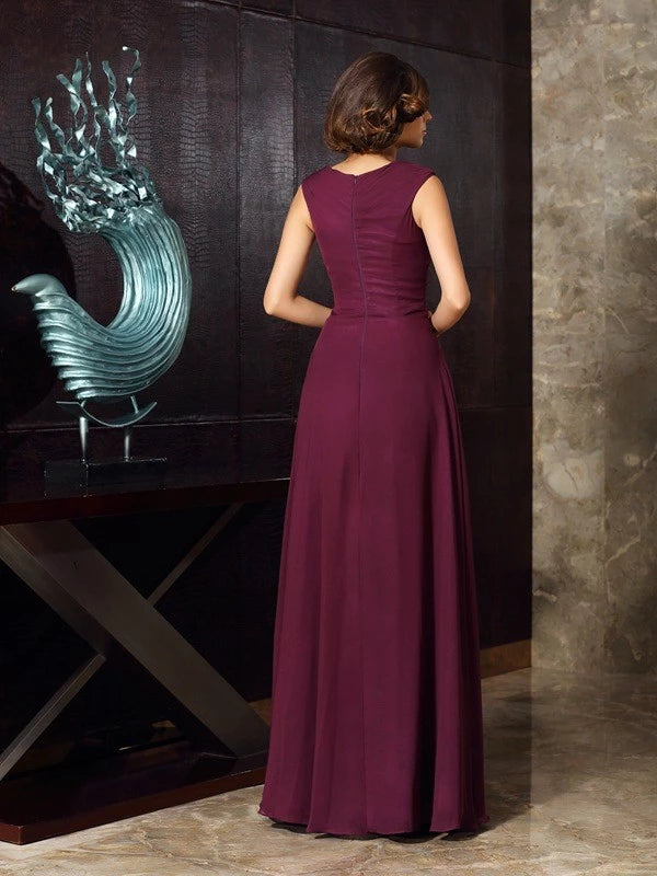 Chiffon Scoop Sleeveless Floor-Length A-Line With Beading Mother of the Bride Dresses