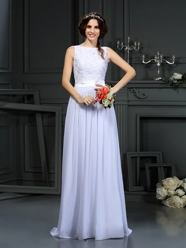 Chiffon Scoop Sleeveless Floor-Length With Lace Prom Dress