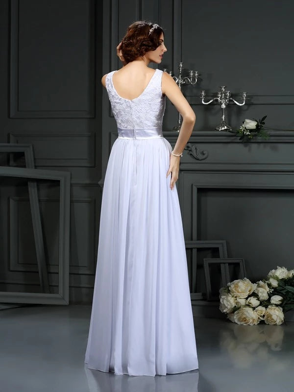 Chiffon Scoop Sleeveless Floor-Length With Lace Prom Dress