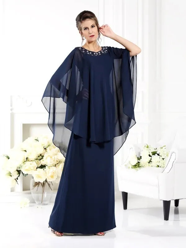 Chiffon Scoop short Sleeves  A-Line Floor-Length With Beading Mother of the Bride Dresses