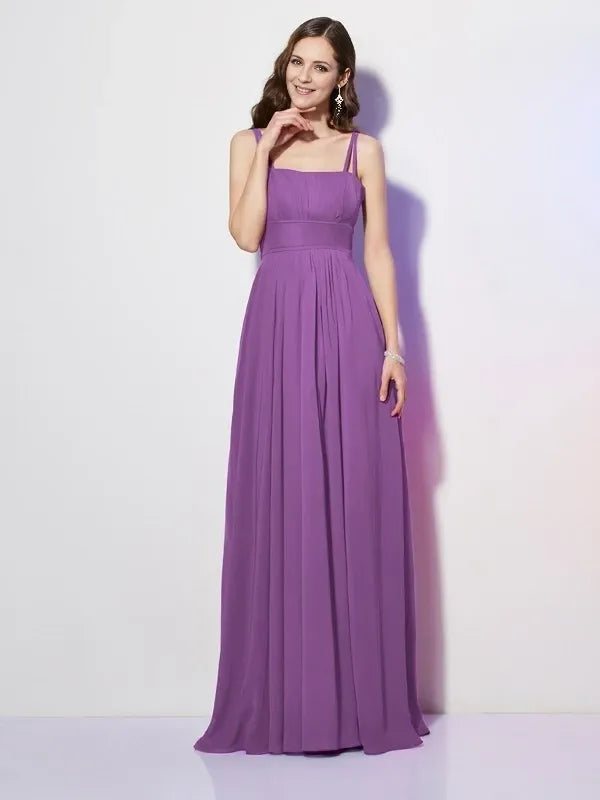 Chiffon Spaghetti Straps Sleeveless Sheath Floor-Length With Pleats Bridesmaid Dresses