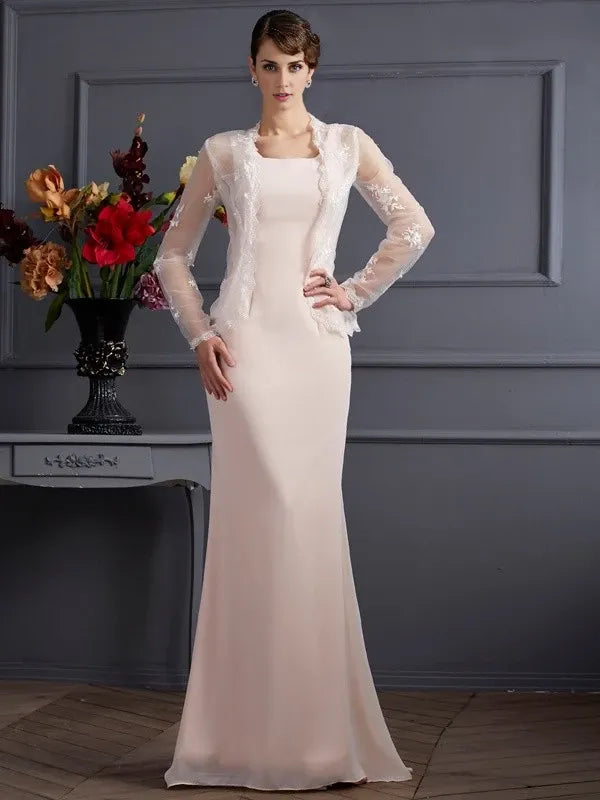 Chiffon Square Sleeveless Floor-Length Sheath With Lace Mother of the Bride Dresses