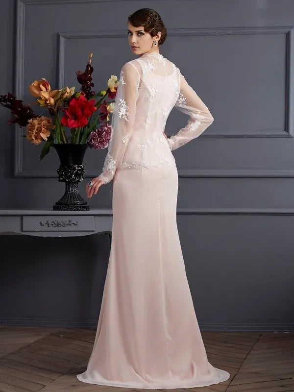 Chiffon Square Sleeveless Floor-Length Sheath With Lace Mother of the Bride Dresses